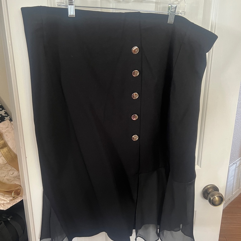 Ashley Stewart Black Asymmetrical Skirt with Button Accents